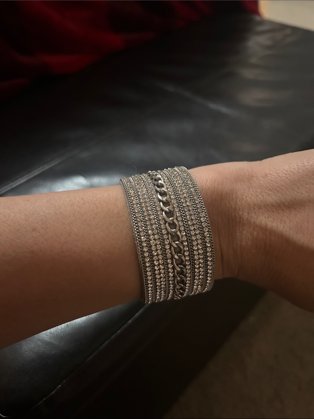 Silver Multi-Row Crystal Chain Wrap Bracelet